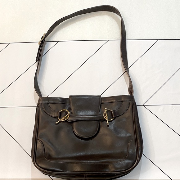 Gucci Handbags - Vintage GUCCI Brown Leather Flap Lock Shoulder Bag